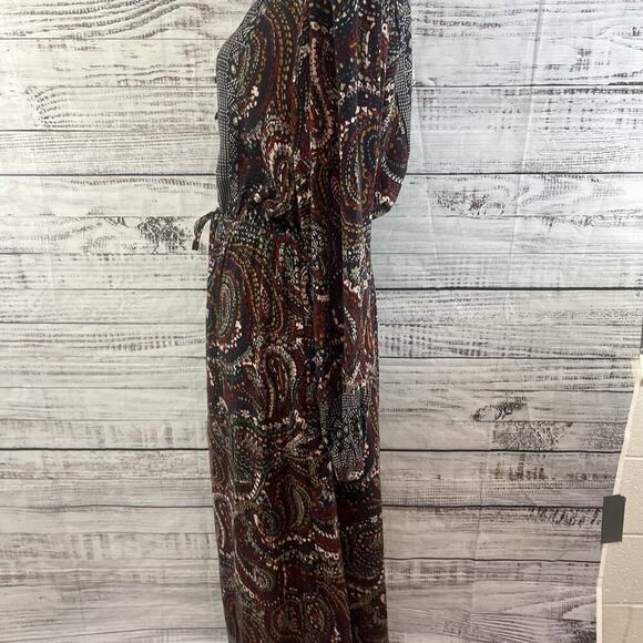 Knox Rose Dress sz Medium Navy Blue Gold Red Paisley Boho Modest Peasant Prairie - Picture 12 of 16